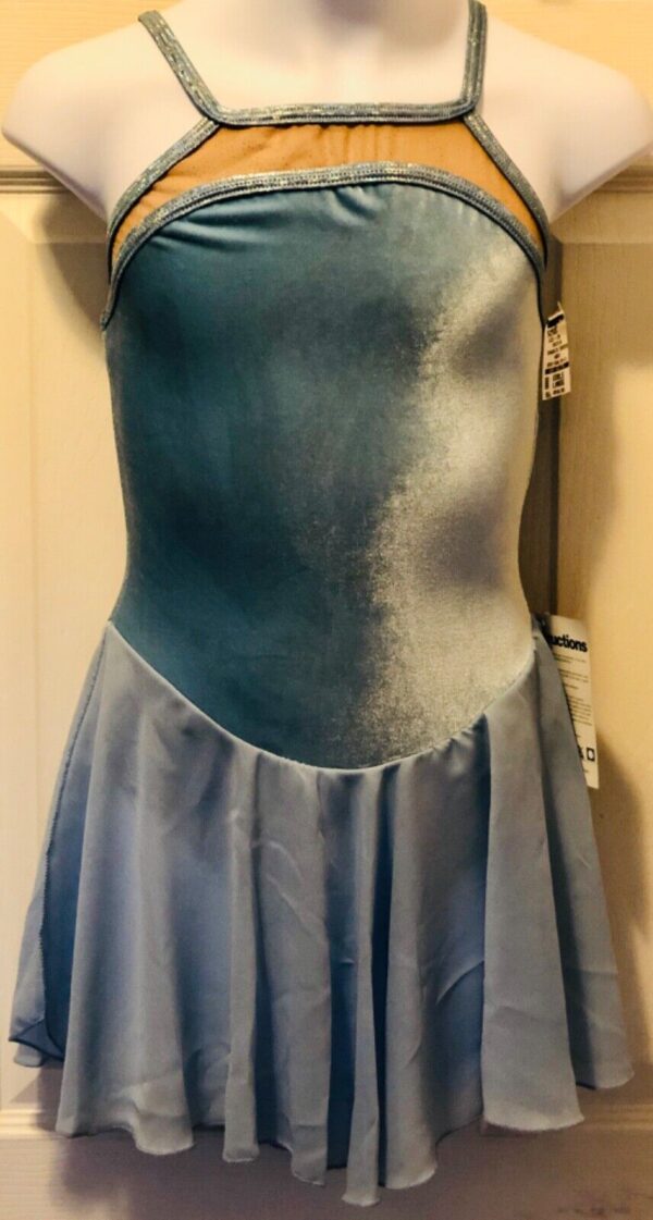 GK BLUE VELVET ICE DANCE GIRLS LARGE GLITTER MESH CAMISOLE DRESS CL NWT!