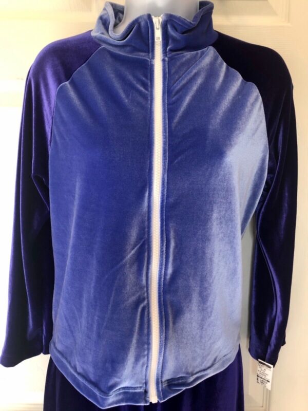 GK WARM UP JACKET ADULT SMALL PURPLE/TURQ VELVET ZIP FRONT GYM DANCE CHEER Sz AS