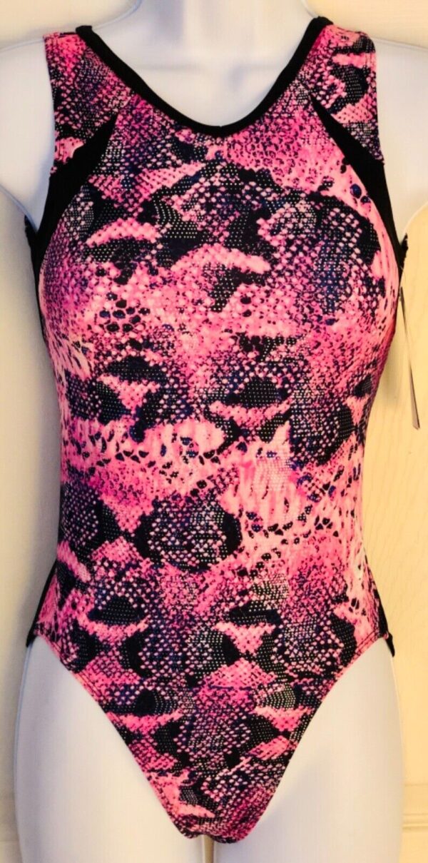 ALY RAISMAN PINK COBRA ADULT X-SMALL BLACK N/S GYMNASTICS DANCE LEOTARD AXS NWT!