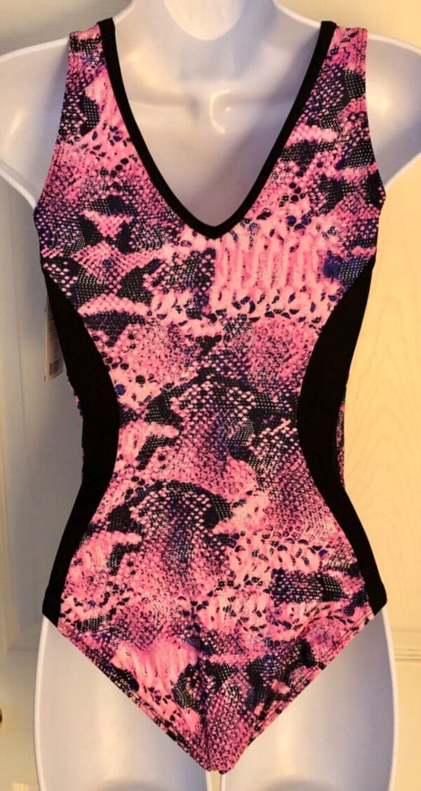 ALY RAISMAN PINK COBRA ADULT X-SMALL BLACK N/S GYMNASTICS DANCE LEOTARD AXS NWT! - Image 6