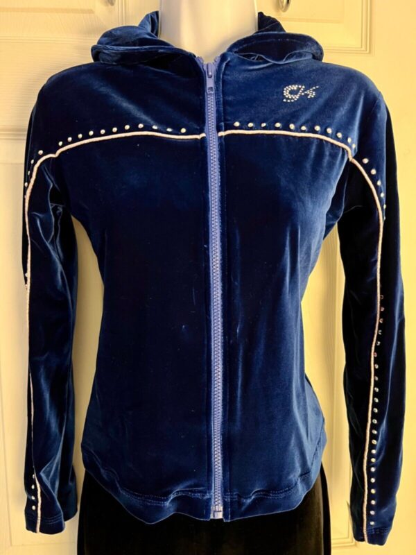 GK WARM UP JACKET LADIES X-SMALL SAPPHIRE VELVET FRONT ZIP HOODIE FOIL JEWELS XS