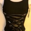 GK JAZZ DANCE ADULT SMALL BLACK TOP RIBBON CRISSCROSS METAL RINGS TANK TOP AS