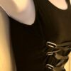 GK JAZZ DANCE ADULT SMALL BLACK TOP RIBBON CRISSCROSS METAL RINGS TANK TOP AS - Image 2