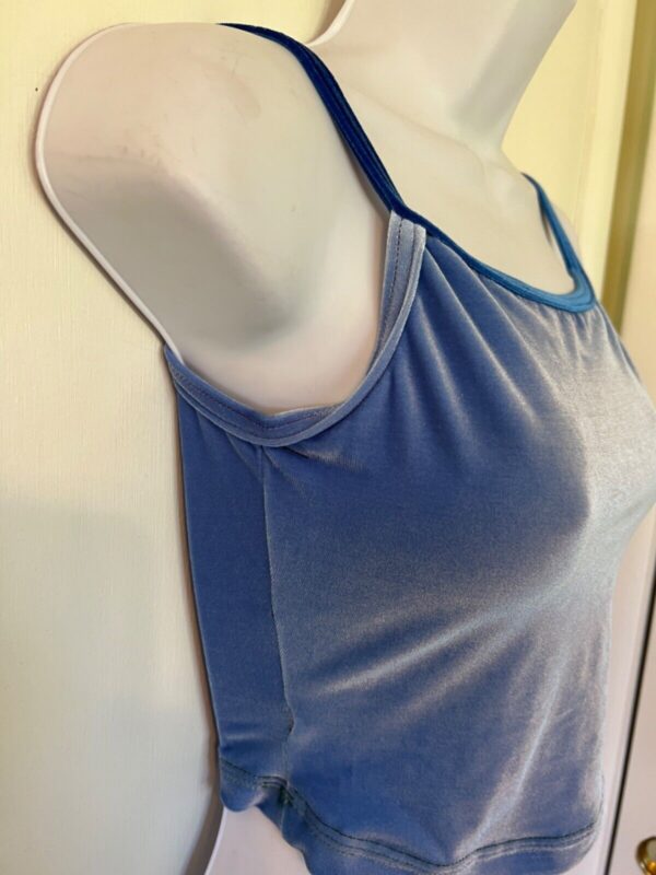 GK DANCE JAZZ TOP ADULT SMALL BLUE VELVET X-BACK STRAPS CAMISOLE Sz AS NWT! - Image 3