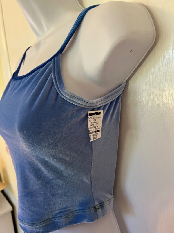 GK DANCE JAZZ TOP ADULT SMALL BLUE VELVET X-BACK STRAPS CAMISOLE Sz AS NWT! - Image 4