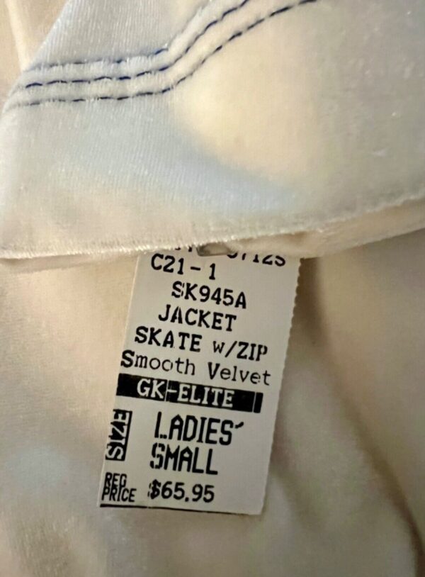 GK WARM UP JACKET LADIES SMALL WHITE VELVET FULL ZIP DANCE SKATE GYMNASTICS SZ S - Image 5