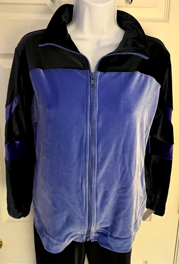 GK WARM UP JACKET LADIES X-SMALL PURPLE BLACK VELVET FRONT ZIP DANCE SKATE XS - Image 2