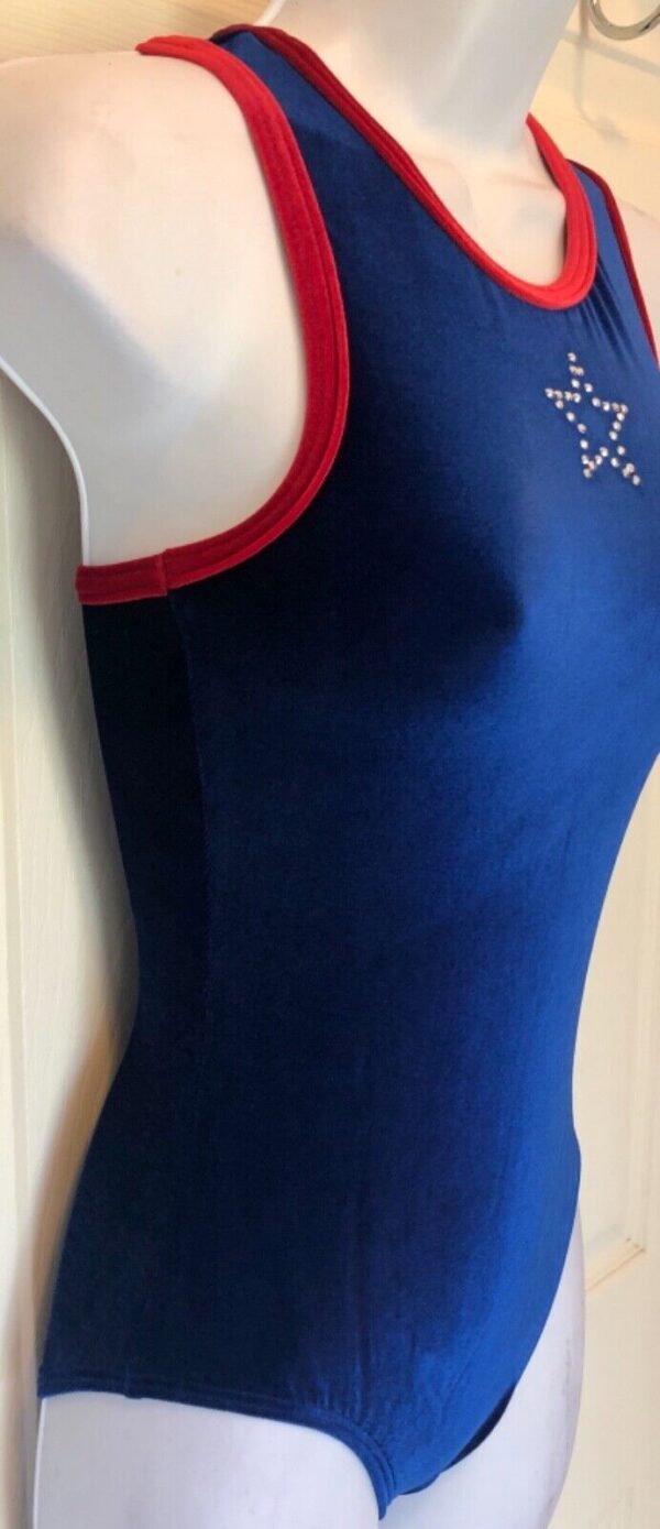 GK SAPPHIRE VELVET ADULT SMALL RACERBACK RED TRIM JA GYMNAST DANCE LEOTARD Sz AS - Image 3