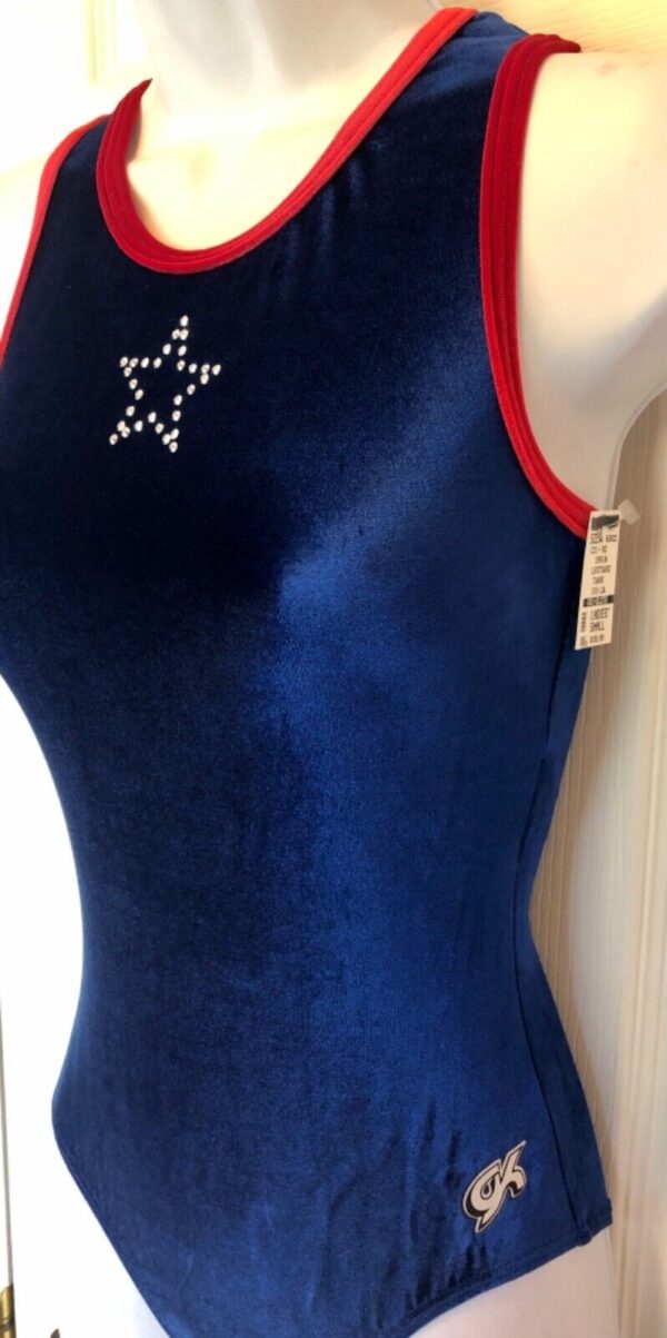 GK SAPPHIRE VELVET ADULT SMALL RACERBACK RED TRIM JA GYMNAST DANCE LEOTARD Sz AS - Image 4