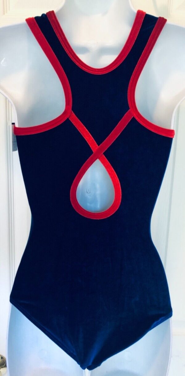 GK SAPPHIRE VELVET ADULT SMALL RACERBACK RED TRIM JA GYMNAST DANCE LEOTARD Sz AS - Image 6