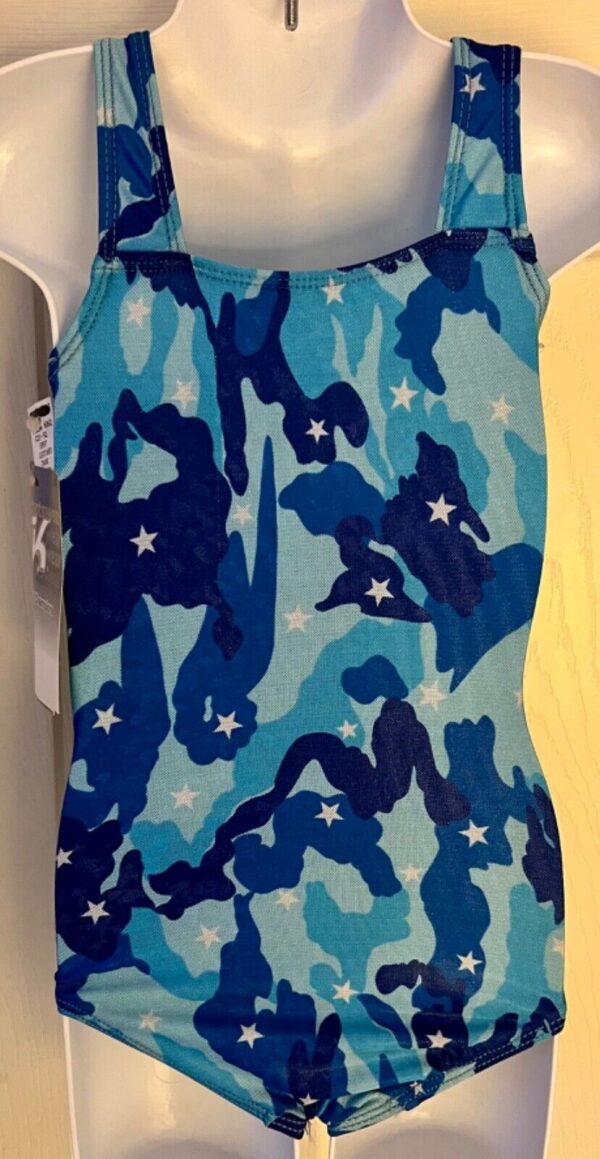 GK "CAMOSTAR" CHILD X-SMALL BLUE HOLOGRAM GYMNASTICS DANCE TANK LEOTARD XS NWT! - Image 8