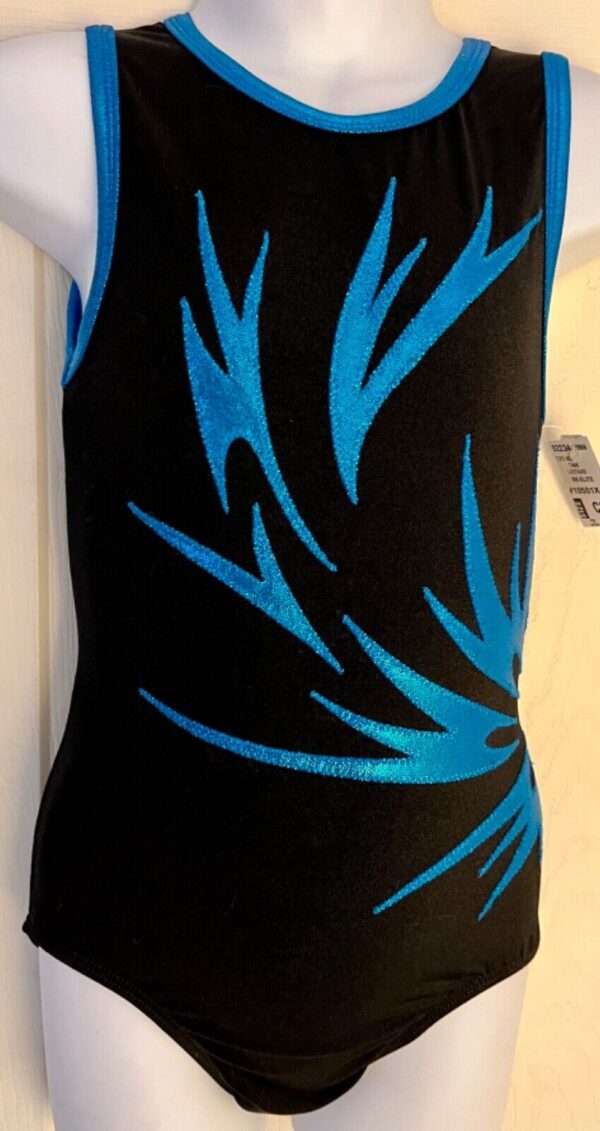 GK GIRLS SMALL BLACK NYLON/SPANDEX TURQUOISE MYSTIQUE GYMNASTICS LEOTARD Sz CS