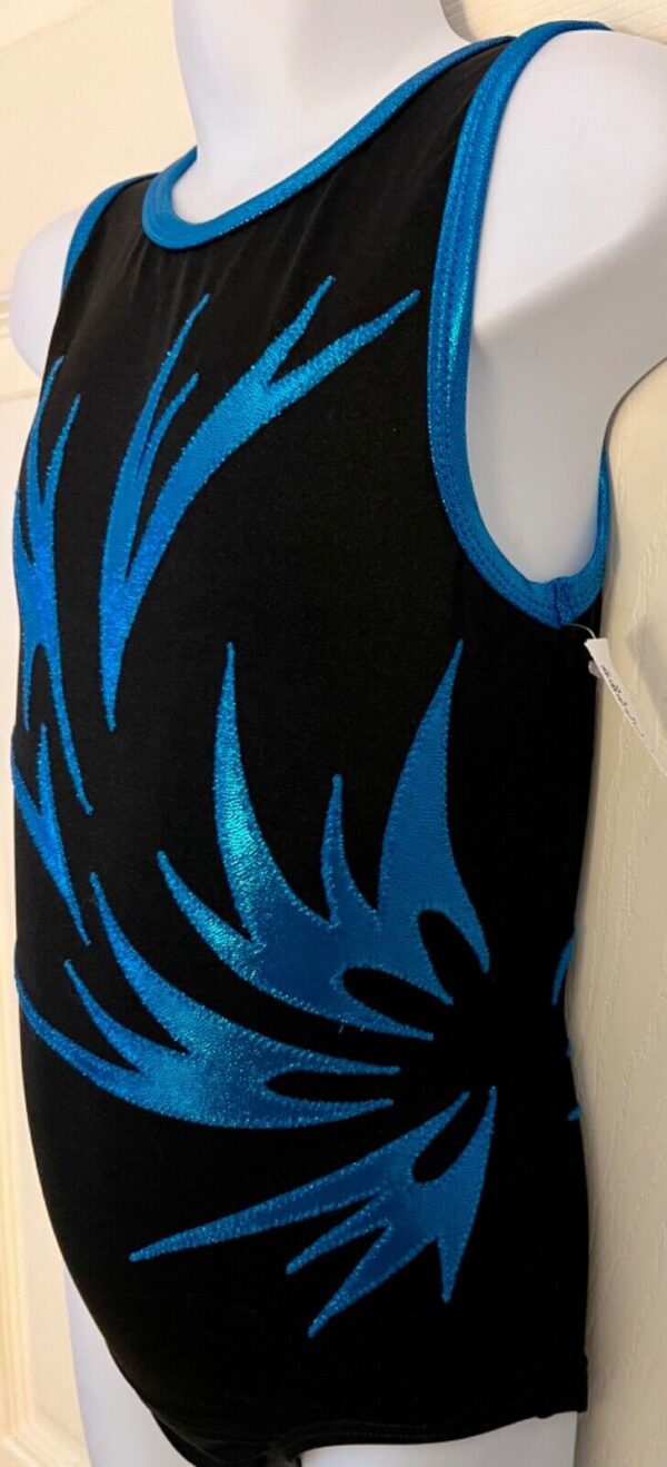 GK GIRLS SMALL BLACK NYLON/SPANDEX TURQUOISE MYSTIQUE GYMNASTICS LEOTARD Sz CS - Image 4