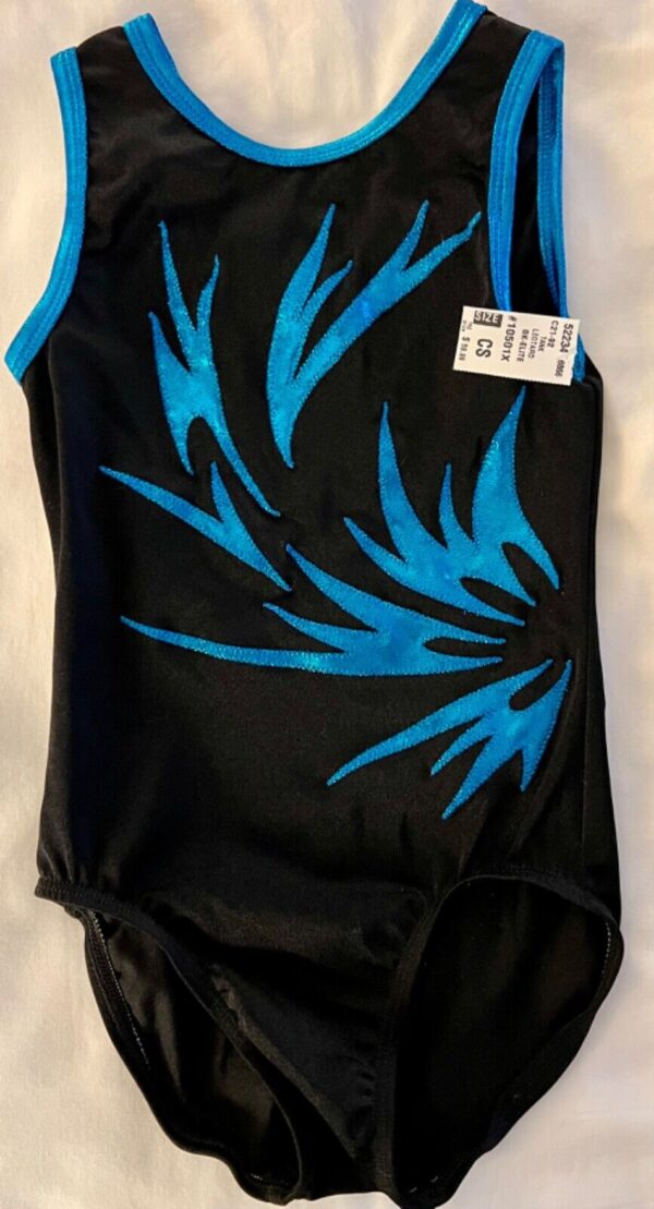 GK GIRLS SMALL BLACK NYLON/SPANDEX TURQUOISE MYSTIQUE GYMNASTICS LEOTARD Sz CS - Image 6