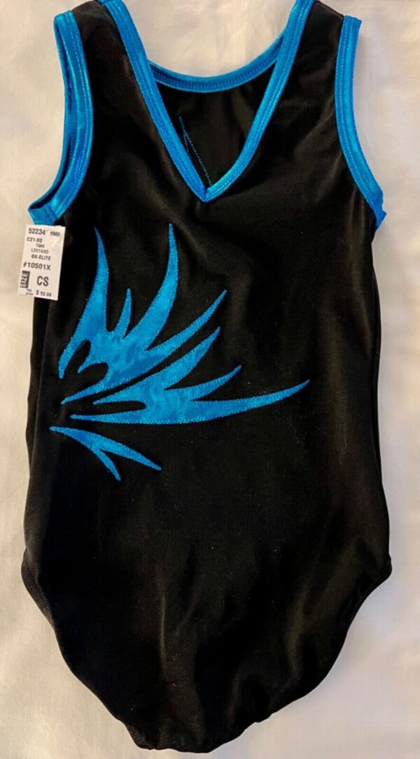 GK GIRLS SMALL BLACK NYLON/SPANDEX TURQUOISE MYSTIQUE GYMNASTICS LEOTARD Sz CS - Image 7