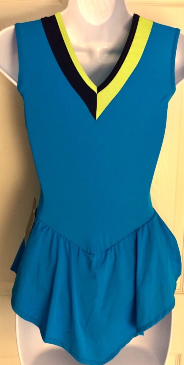 GK ICE FIGURE SKATE LADIES SMALL TURQUOISE MATTE TRICOT V-NECK TANK DRESS Sz AS - Image 8