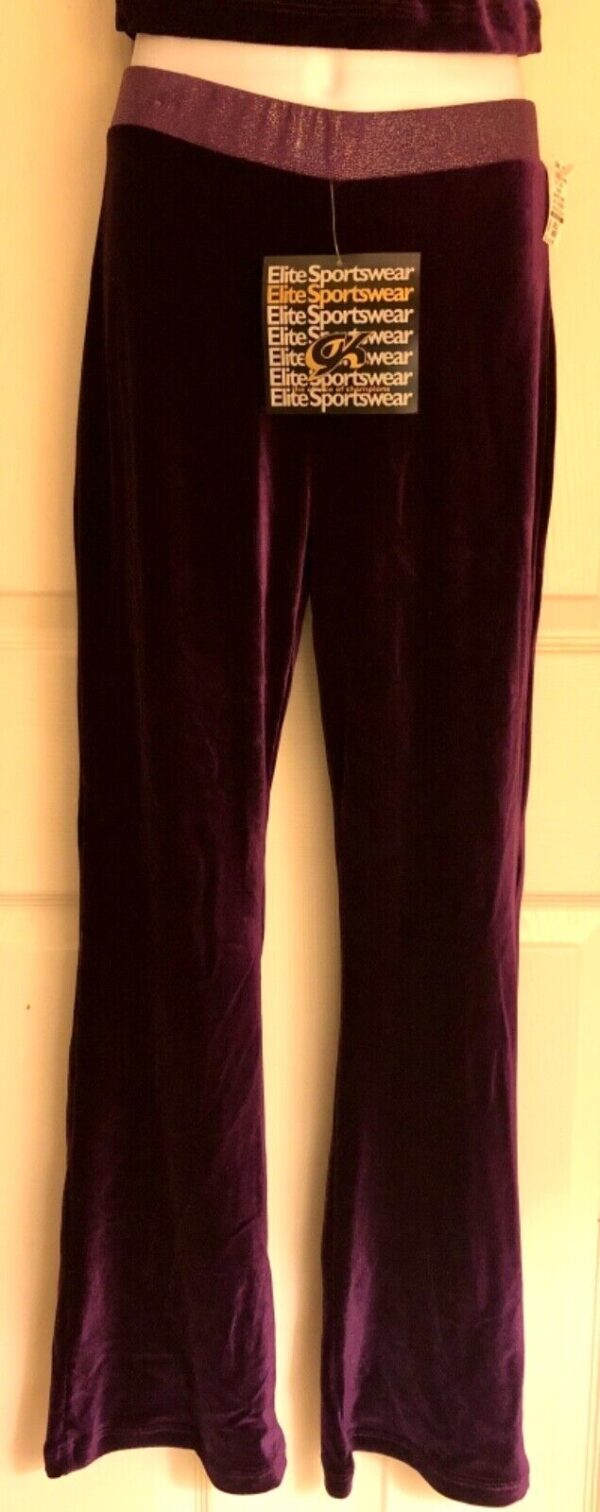 GK DANCE JAZZ PANTS CHILD LARGE PURPLE VELVET FOIL WAISTBAND HIP HUGGERS Sz CL