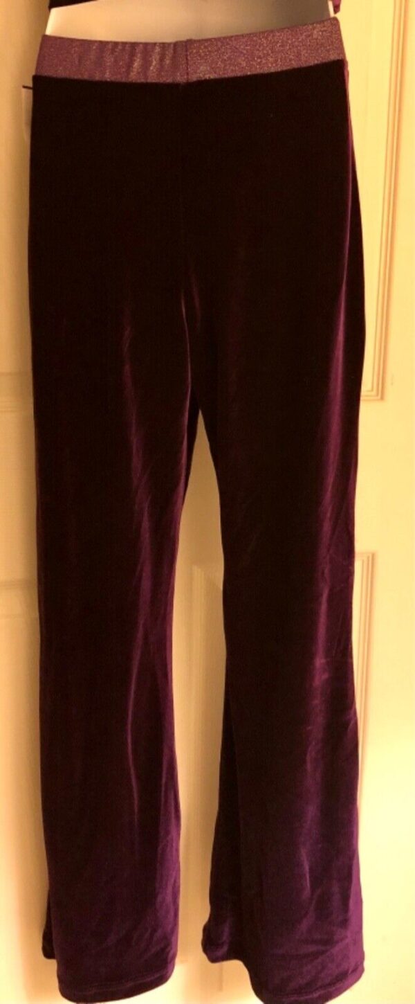 GK DANCE JAZZ PANTS CHILD LARGE PURPLE VELVET FOIL WAISTBAND HIP HUGGERS Sz CL - Image 5