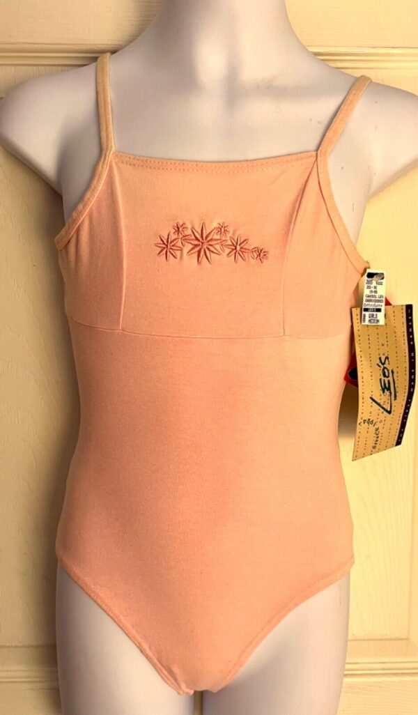 LEO'S DANCEWEAR CHILD MEDIUM BALLET PINK EMBROIRDERY CAMISOLE DANCE LEOTARD SZ M