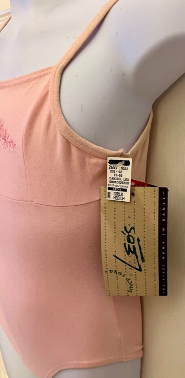 LEO'S DANCEWEAR CHILD MEDIUM BALLET PINK EMBROIRDERY CAMISOLE DANCE LEOTARD SZ M - Image 4