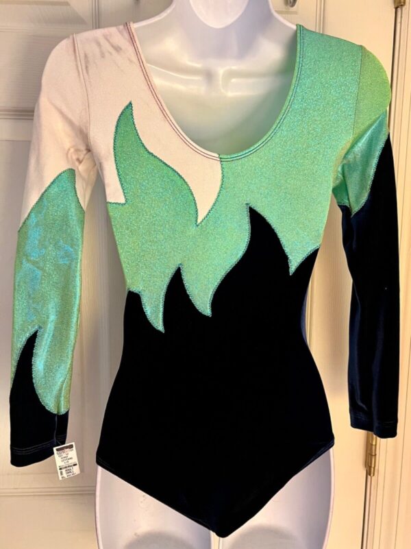 GK LgSLV ADULT SMALL WHITE GREEN FOIL NAVY VELVET GYMNASTICS DANCE LEOTARD SZ S - Image 4