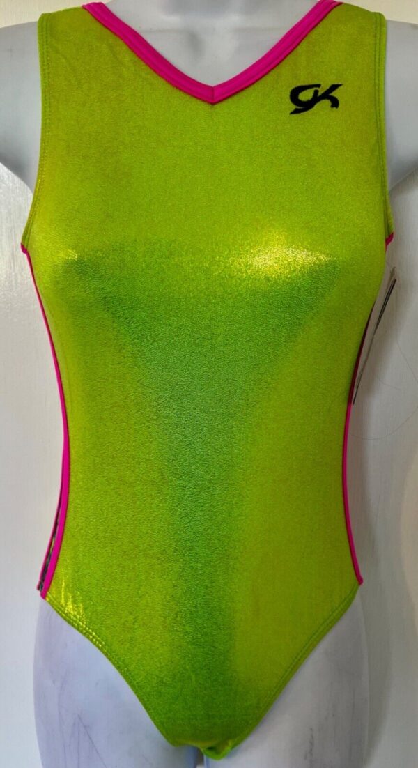 GK LEMONLIME MYSTIQUE ADULT X-SMALL ZOO PRINT FOIL GYMNASTICS DANCE LEOTARD AXS