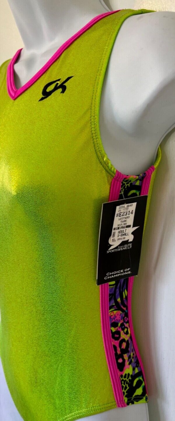 GK LEMONLIME MYSTIQUE ADULT X-SMALL ZOO PRINT FOIL GYMNASTICS DANCE LEOTARD AXS - Image 5