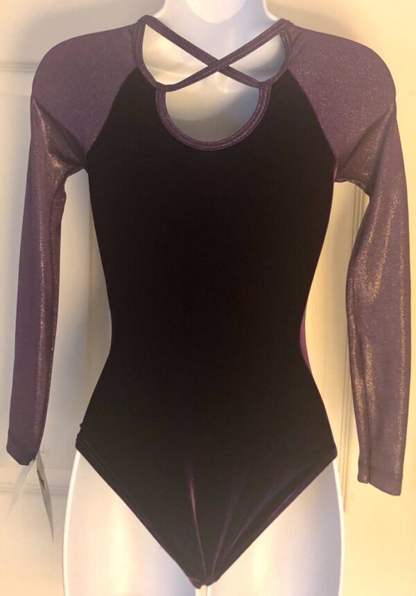 GK LgSLV LADIES X-SMALL EGGPLANT VELVET GLITTER GYMNASTICS DANCE LEOTARD AXS NWT - Image 4