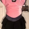 GK ICE SKATE GIRLS SMALL CAP SLEEVE PINK VELVET BLACK POLKA DOT RUFFLE DRESS CS
