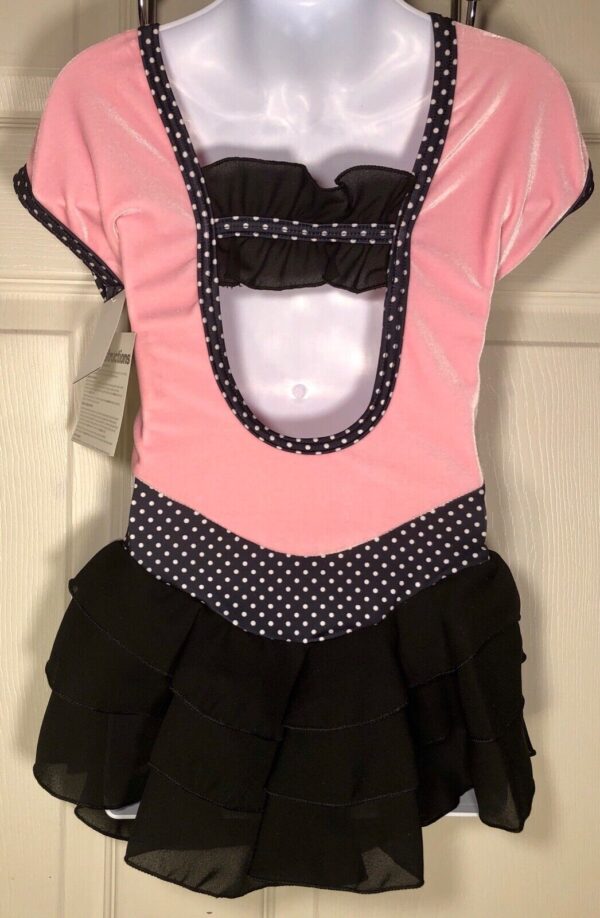 GK ICE SKATE GIRLS SMALL CAP SLEEVE PINK VELVET BLACK POLKA DOT RUFFLE DRESS CS - Image 2