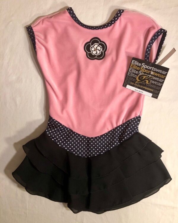 GK ICE SKATE GIRLS SMALL CAP SLEEVE PINK VELVET BLACK POLKA DOT RUFFLE DRESS CS - Image 4