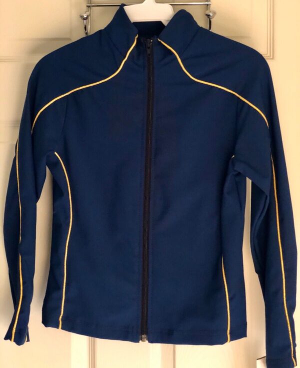 GK WARM UP JACKET CHILD MEDIUM STRETCH WOVEN NAVY YELLOW FOIL ORIG $168.99!  CM