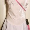 GK FIGURE SKATE ADULT SMALL WHITE VELVET FAUX WRAP ASYM JA PINK TRIM DRESS AS