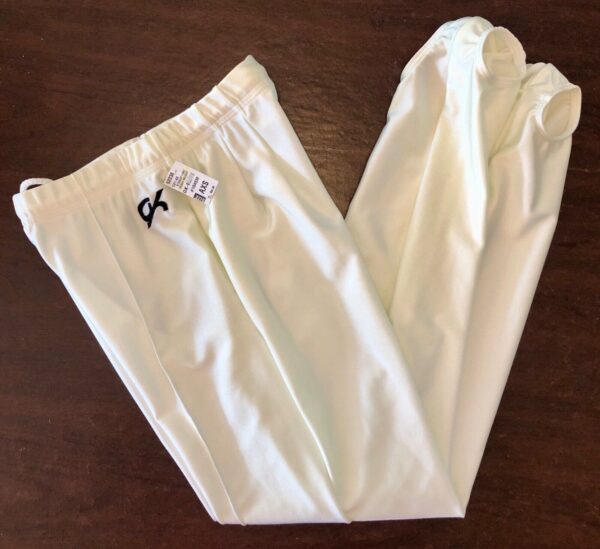 GK MENS X-SMALL HVYWT GYMNASTICS COMPETITION  N/S WHITE STIRRUP PANTS AXS NWT!