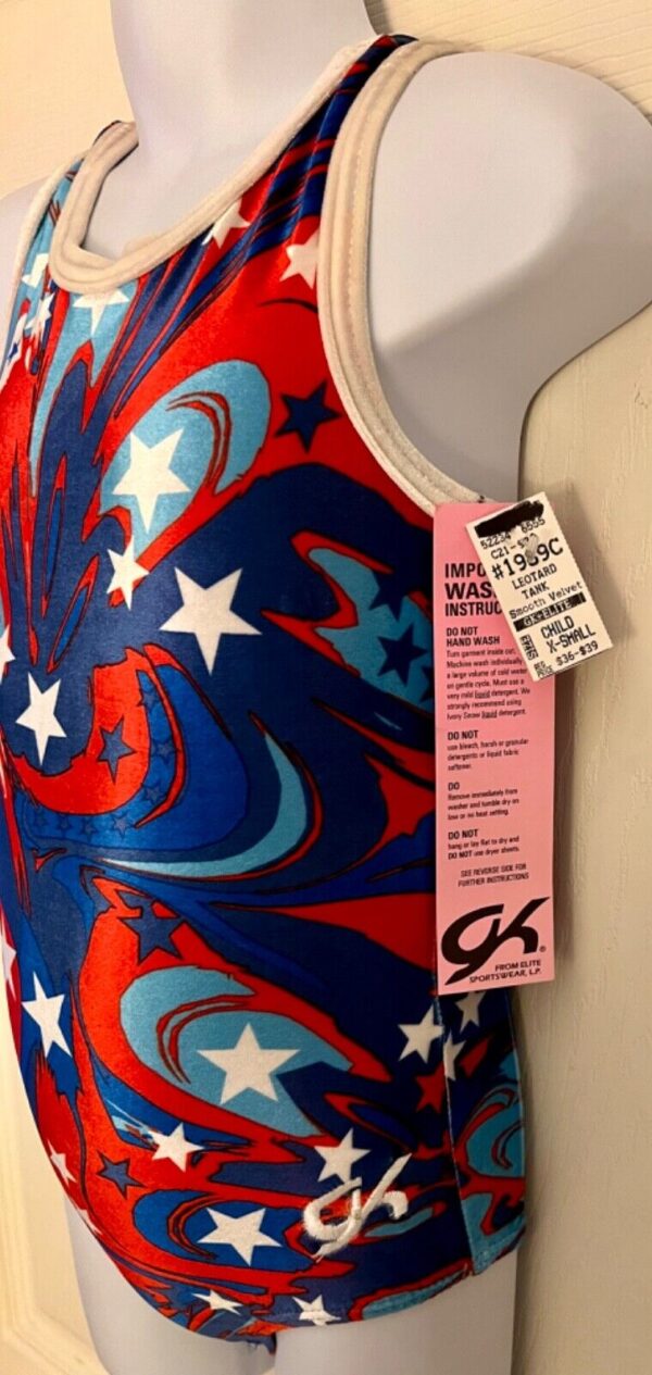 GK "LIQUID AMERICA" VELVET CHILD X-SMALL STARS GYMNASTICS DANCE TANK LEOTARD XS - Image 4