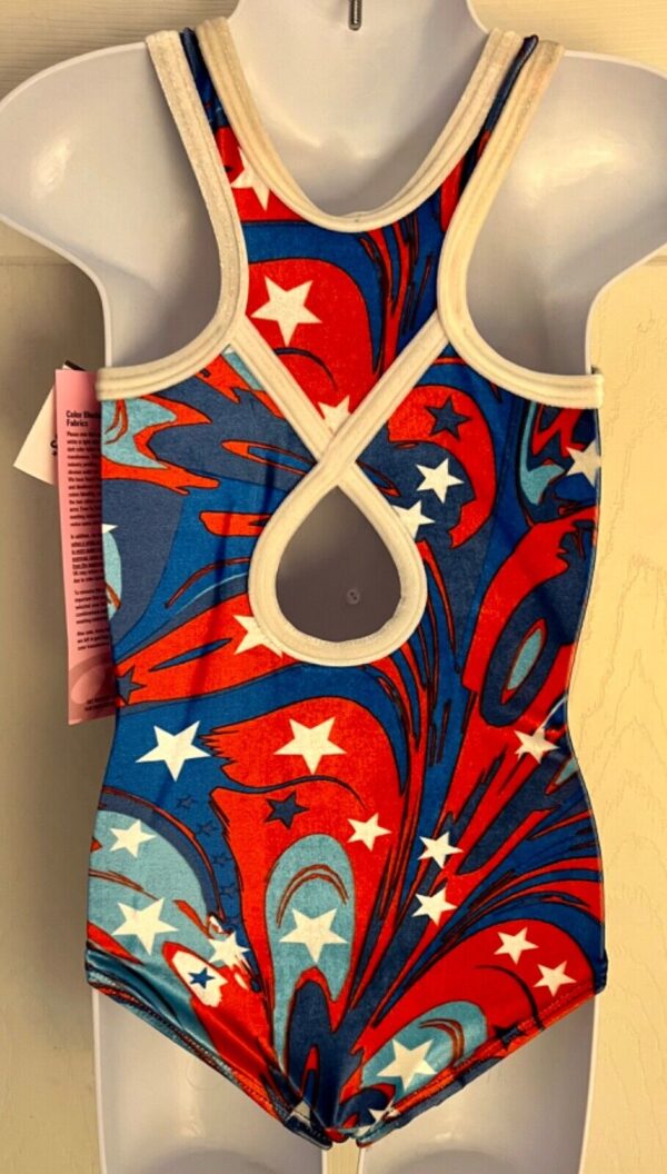 GK "LIQUID AMERICA" VELVET CHILD X-SMALL STARS GYMNASTICS DANCE TANK LEOTARD XS - Image 6