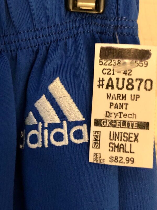 ADIDAS GK UNISEX SMALL ROYAL DRY TECH  WARM UP PANTS Sz AS NWT WAS $82.99! - Image 3