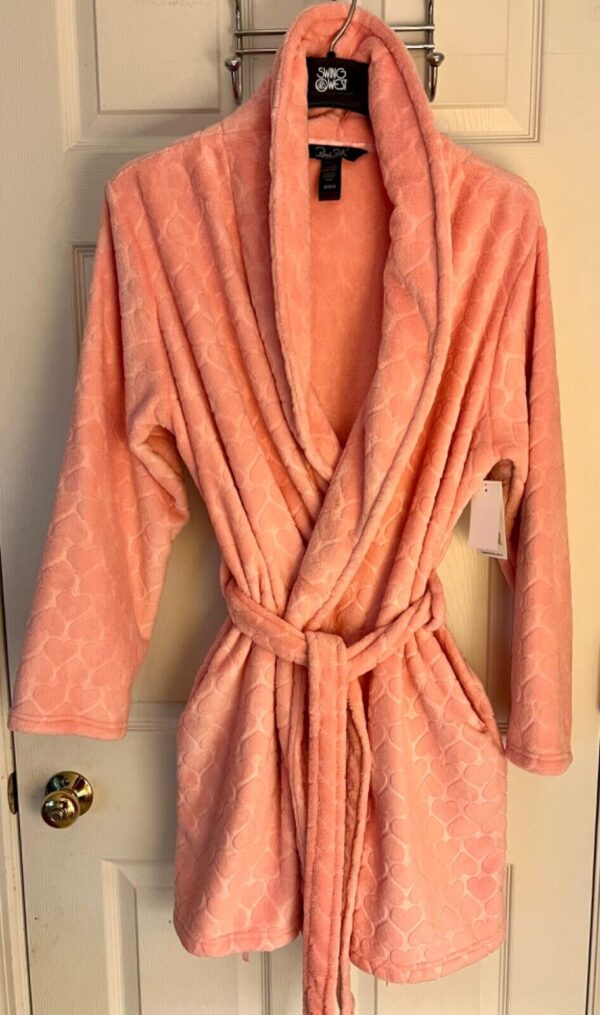 Rene Rofe Sleepwear Women's Medium Peony Hearts Plush Knee Length Robe Sz M - Image 7