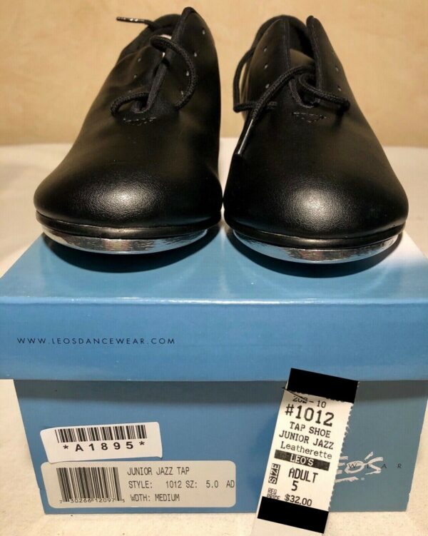 LEO'S DANCEWEAR STYLE #3303 JUNIOR SIZE 5.0 JAZZ TAP BLACK LEATHER SHOES Sz 5 M - Image 2