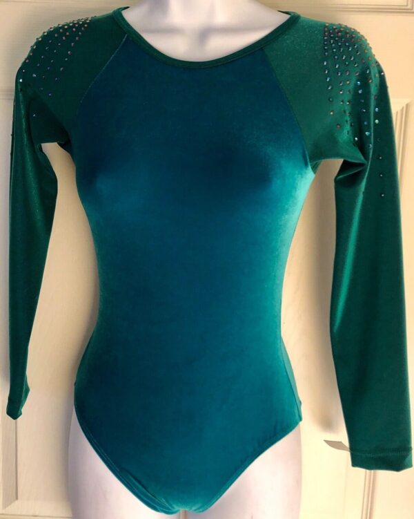 GK Elite LgS GREEN VELVET IRIDESCENT JA GYMNASTICS DANCE LEO AXS