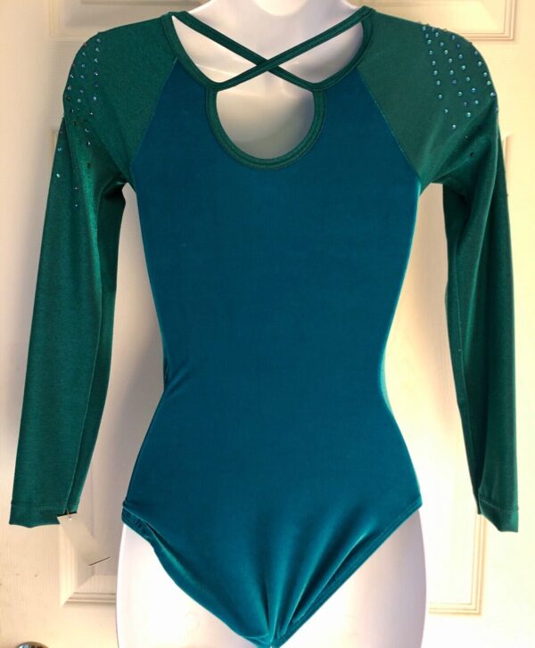 GK Elite LgS GREEN VELVET IRIDESCENT JA GYMNASTICS DANCE LEO AXS - Image 2