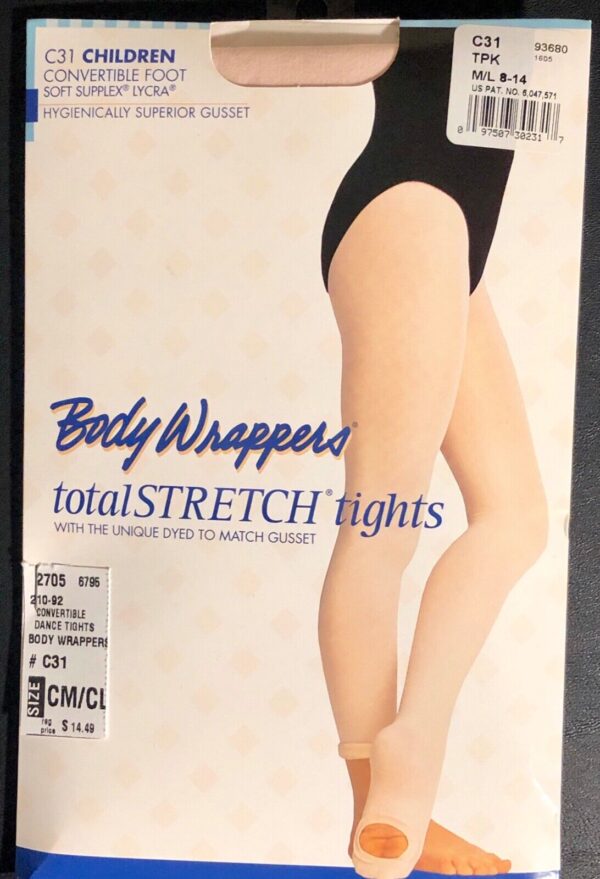 BODY WRAPPERS CHILD M/L Total STRETCH Convertible Foot Dance Tights T-Pink M/L