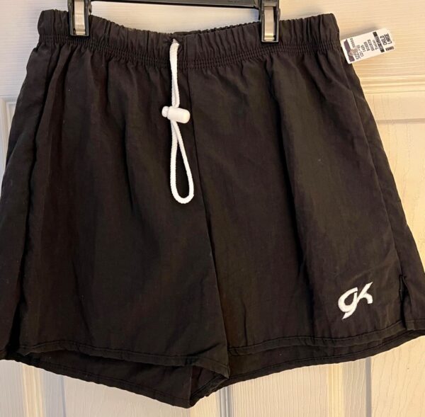 GK BLACK TASLAN UNISEX CHILD LARGE NYLON GYMNAST RUNNING SHORTS  Sz CL NWT!