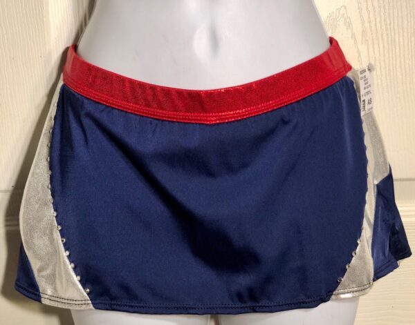 GK CHEER ADULT SMALL LOW RISE NAVY WRAP AROUND BAND SKIRT DRYTECH FOIL JA AS NWT