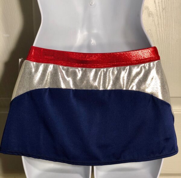 GK CHEER ADULT SMALL LOW RISE NAVY WRAP AROUND BAND SKIRT DRYTECH FOIL JA AS NWT - Image 2