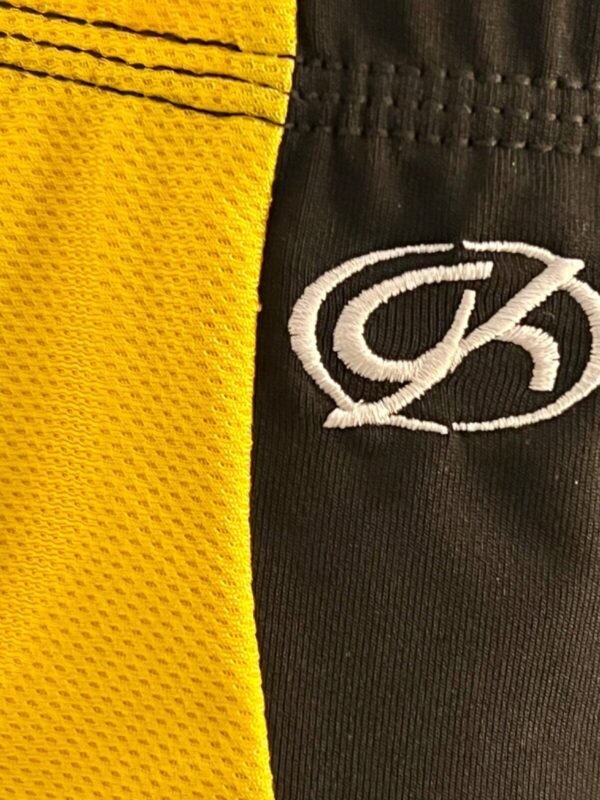 GK CHEER ADULT LARGE MICRO MINI BLACK NYLON/SPAN YELLOW MESH GYM DANCE SHORTS AL - Image 5