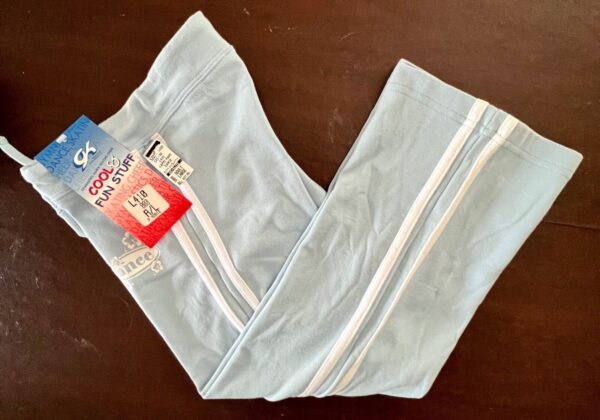 GK 'DANCE' GRAPHIC LADIES LARGE LIGHT BLUE COT/SPANDEX DANCE CAPRI PANTS Sz AL