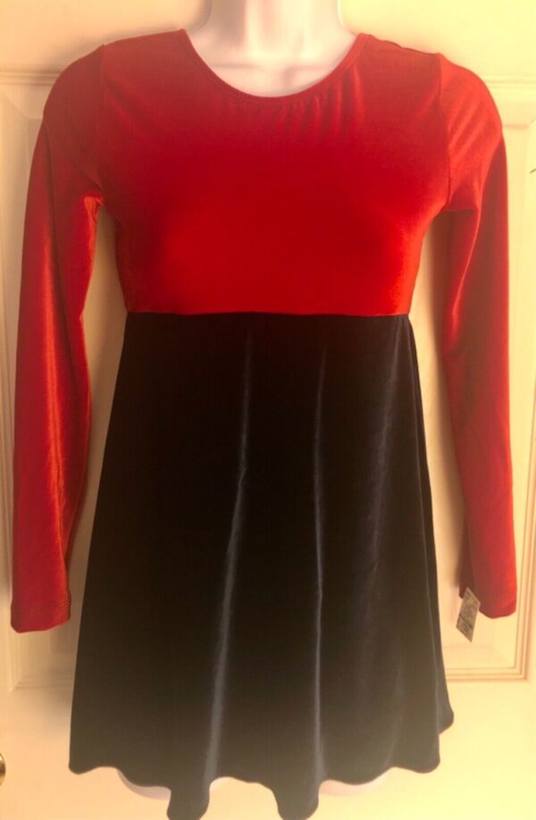 GK ICE FIGURE SKATE ADULT X-SMALL LgS RED ROYAL VELVET EMPIRE DRESS Sz AXS NWT!