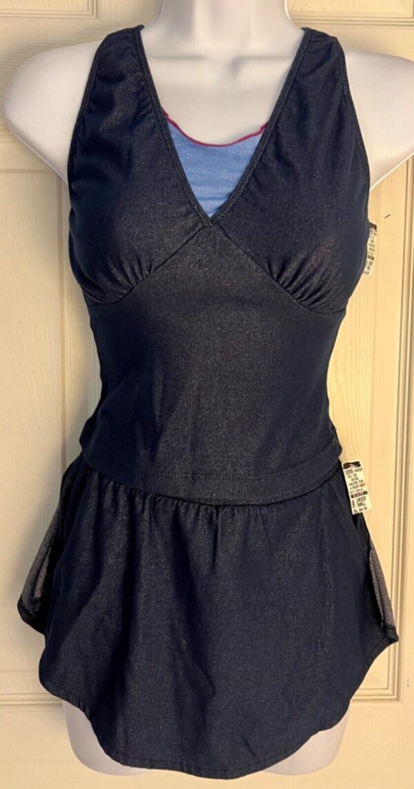 GK SKATE 2 PC SET ADULT SMALL SPARKLY DENIM CAMI CROP TOP/PULL-ON SKIRT AS NWT!