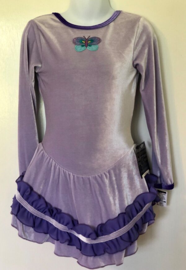 GK LAVENDER VELVET CHILD SMALL LgSLV BUTTERFLY APPLIQUÃ‰ ICE SKATE DRESS CS NWT!